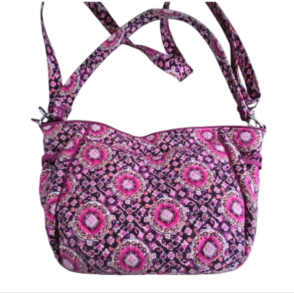 Vera Bradley Raspberry Medallion Glenna Hobo Cotton Satchel Shoulder Bag - Picture 3 of 15
